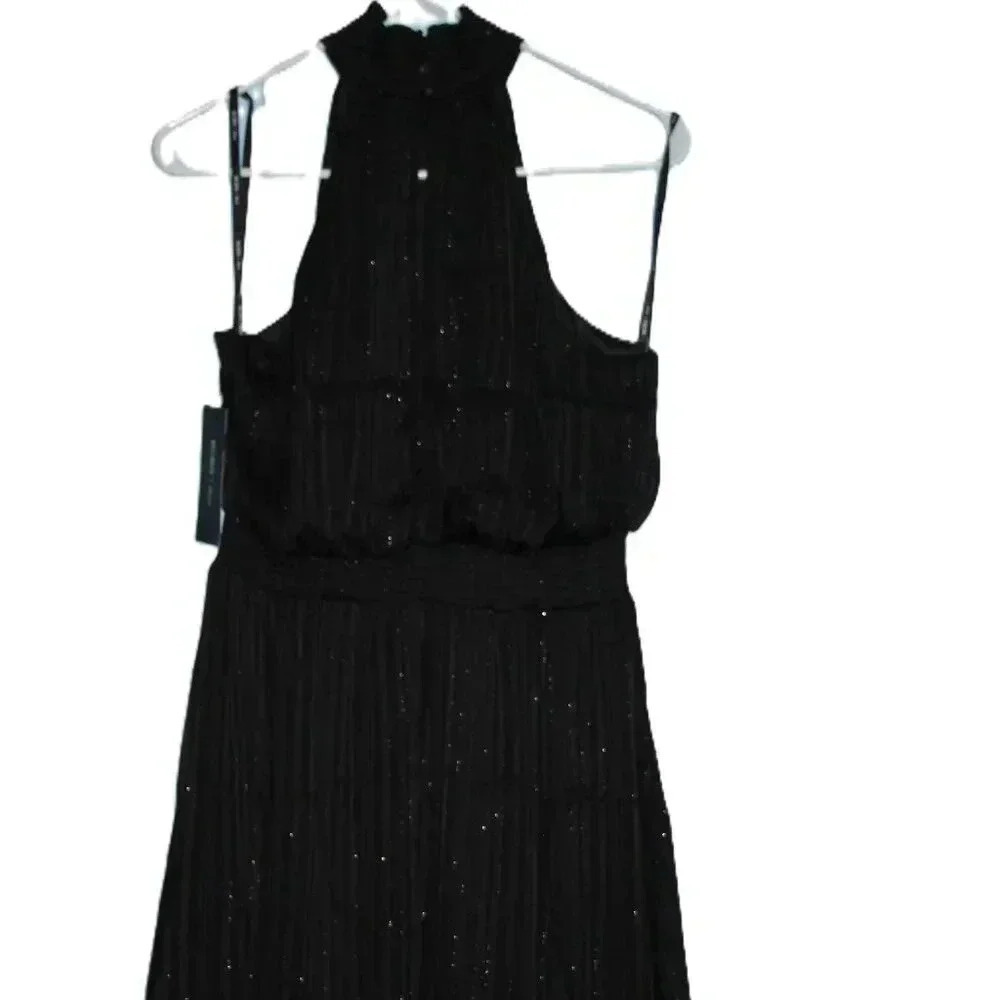 BCBG Paris Small Women's Black Glittery Halter Top Mini Dress NWT
